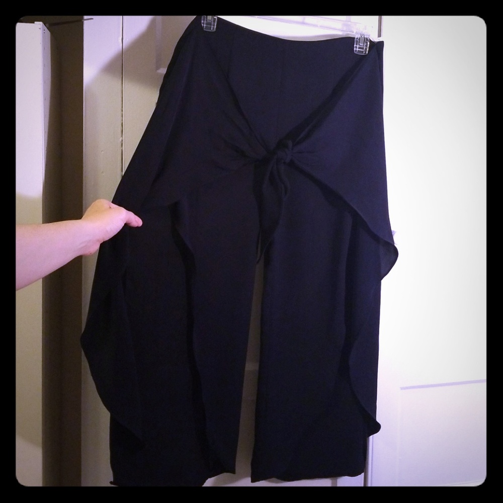 Zara viscose front tie navy pants, L, NWT